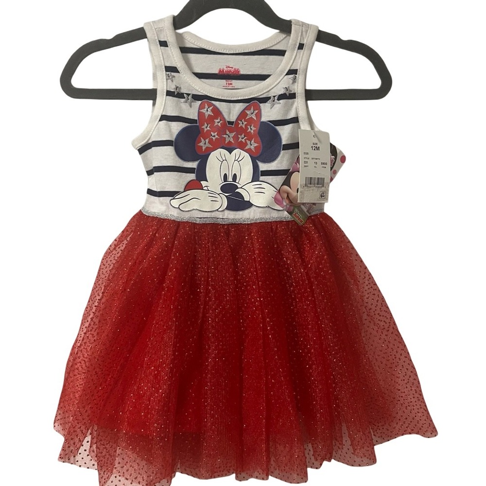 NWT Disney Minnie Mouse Baby Girl Dress 12M Red Glitter Tulle